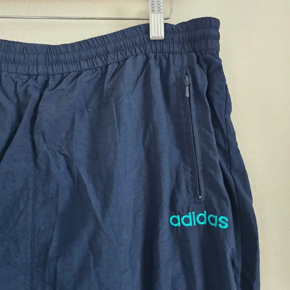 Vintage Adidas Nylon Track Jogger Navy Blue -Mens XL 90s Retro Sports Street